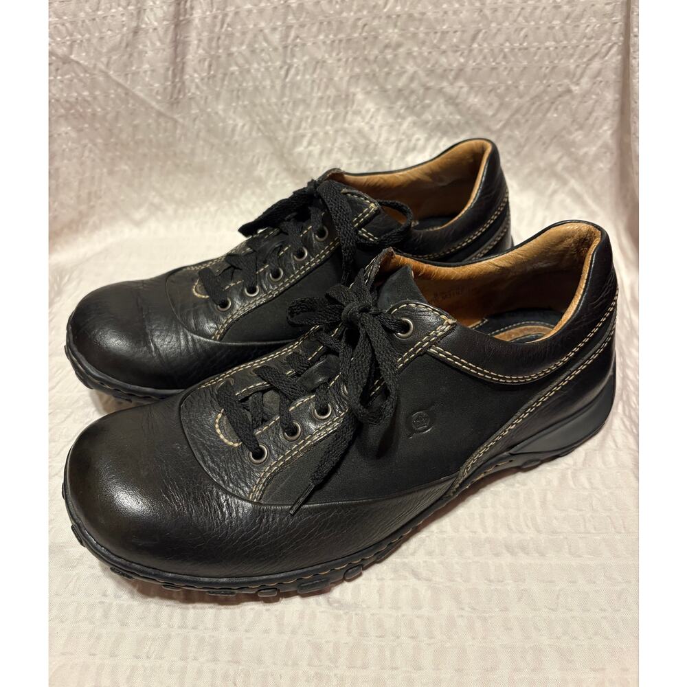 Born Men’s Size 8.5 Black Leather Low Top Casual Walking Comfort Shoe EUC